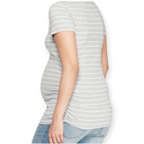 ISABEL MATERNITY BY INGRID & ISABEL GRAY & WHITE STRIPE V-NECK T-SHIRT SZ.L NWT - Picture 2 of 8